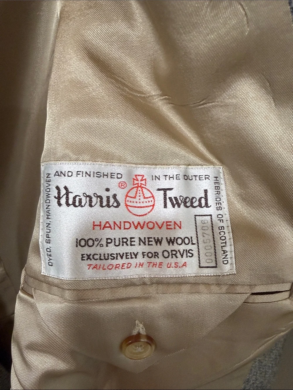 Orvis Harris Tweed Men's Gray Herringbone Wool Blazer - Classic Tailored Jacket